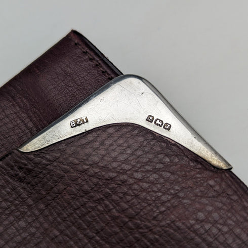 1933 British Vintage Sterling Silver Decoration Leather Wallet Long Wallet B&T